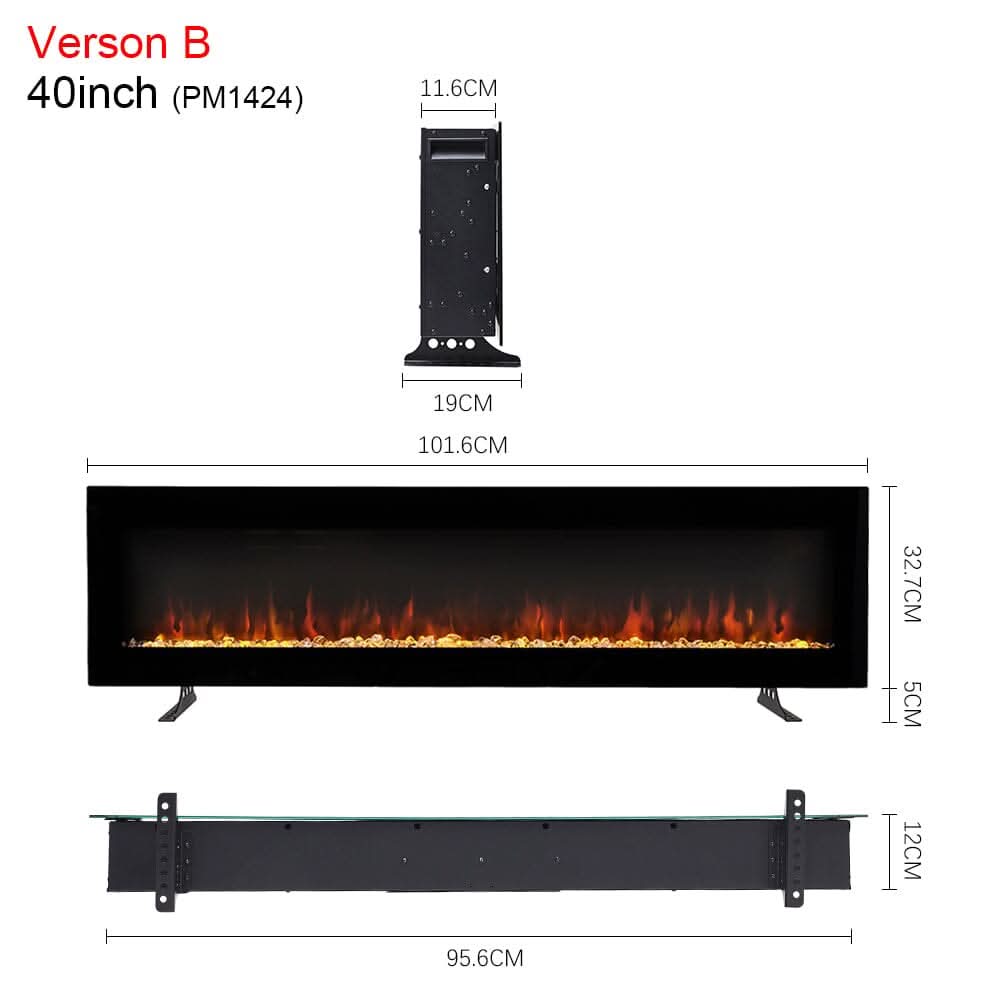 40/50/60/70/80 Inch Electric Fireplace 12 Colour LED Flame Effect Heater with Remote Control