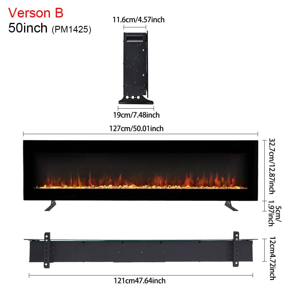 40/50/60/70/80 Inch Electric Fireplace 12 Colour LED Flame Effect Heater with Remote Control
