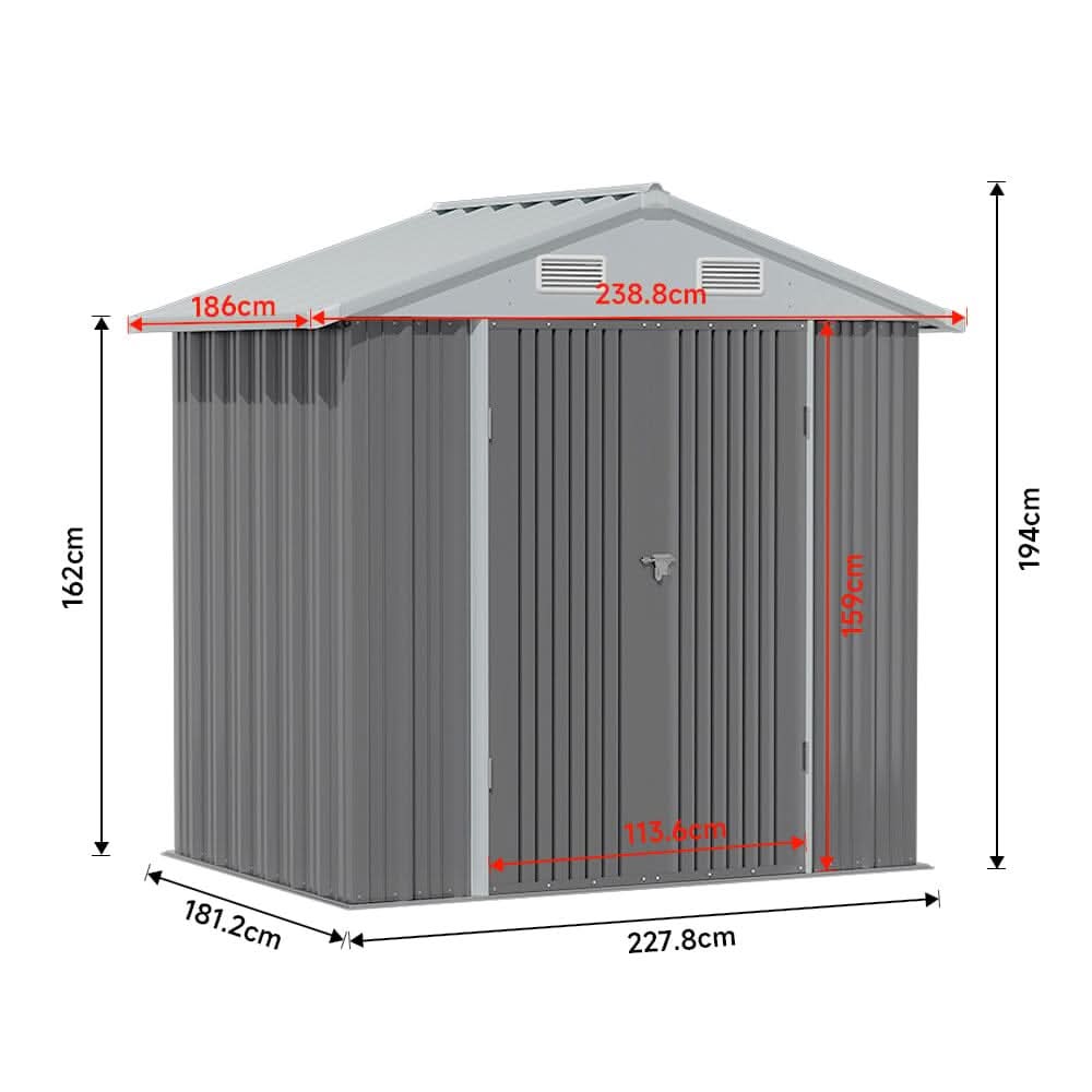 6×8 ft Metal Outdoor Storage Shed with Lockable Double Swing Doors