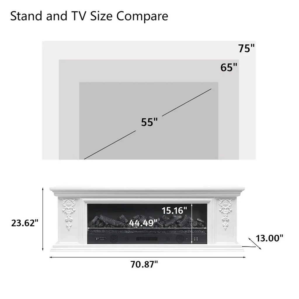 Smallbee Sophisticated White Freestanding Fireplace Mantel TV Stand with Electric Insert