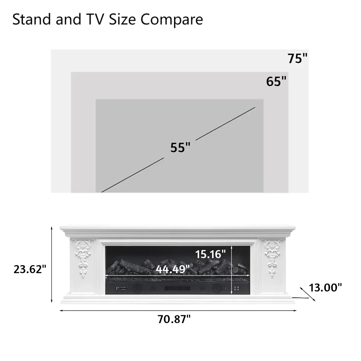 Smallbee Sophisticated White Freestanding Fireplace Mantel TV Stand with Electric Insert