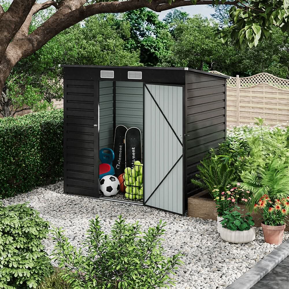 6×4ft Galvanized Steel Outdoor Garden Storage Shed