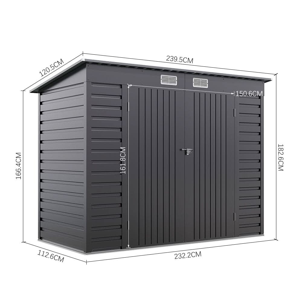8×4ft Galvanized Steel Outdoor Storage Shed with Dual Doors