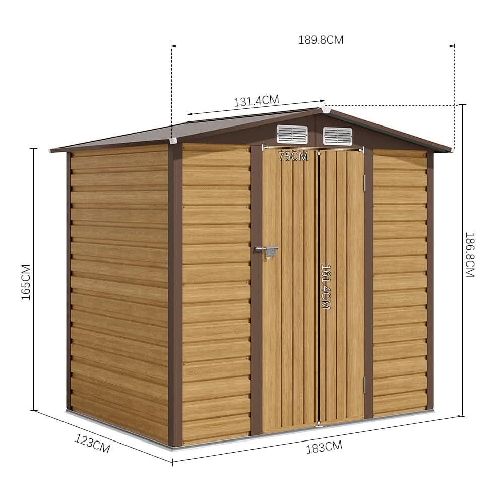 6×4ft Galvanized Steel Outdoor Tawny Garden Storage Shed