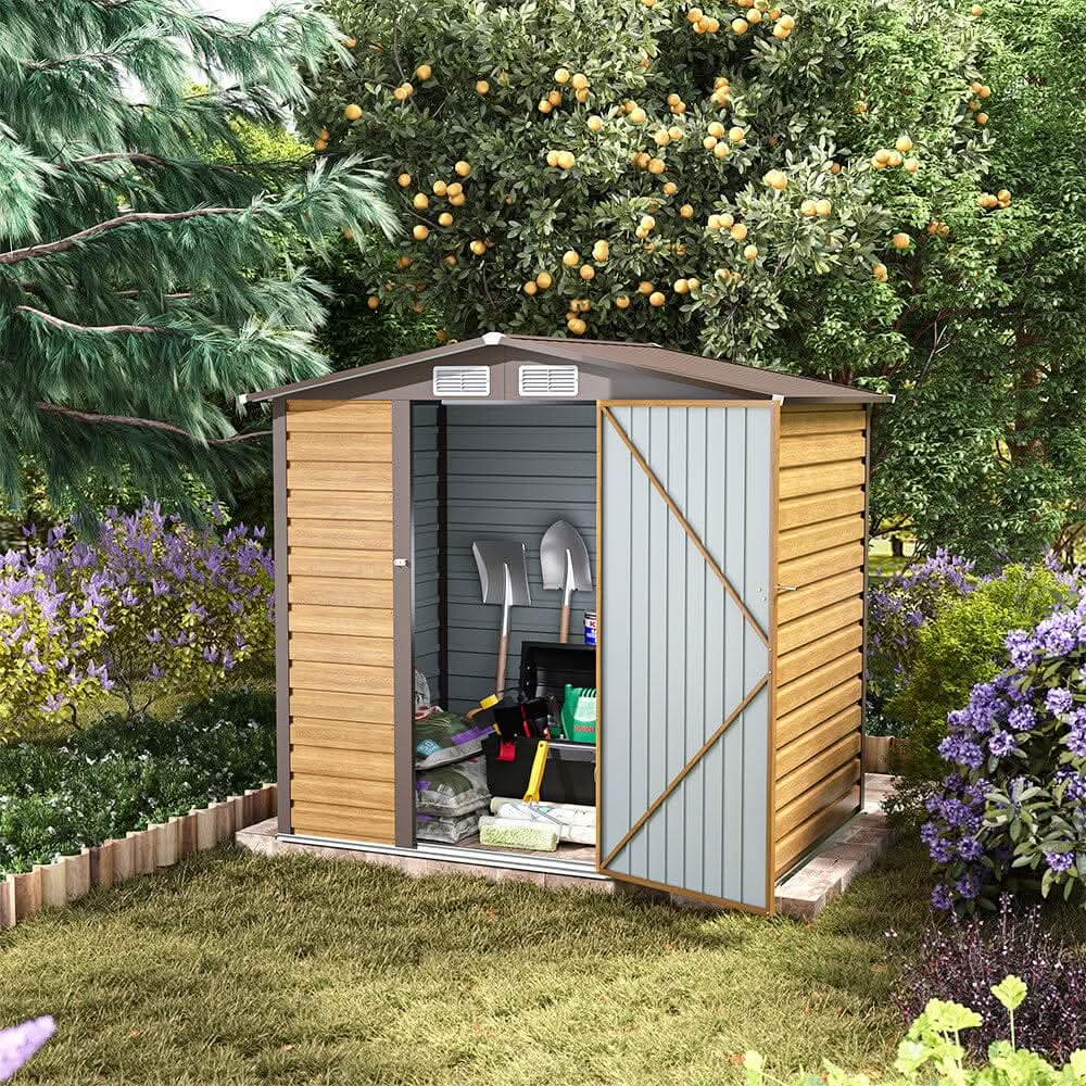 6×4ft Galvanized Steel Outdoor Tawny Garden Storage Shed