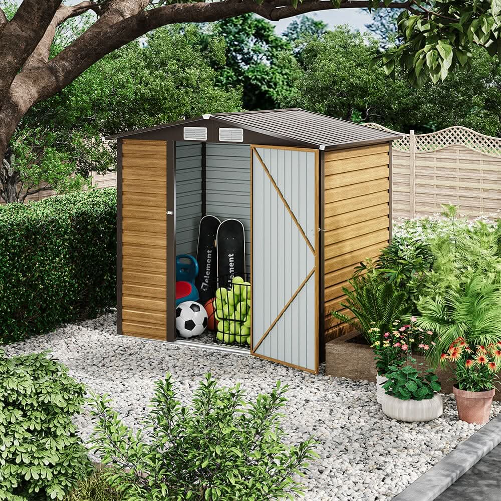 6×4ft Galvanized Steel Outdoor Tawny Garden Storage Shed
