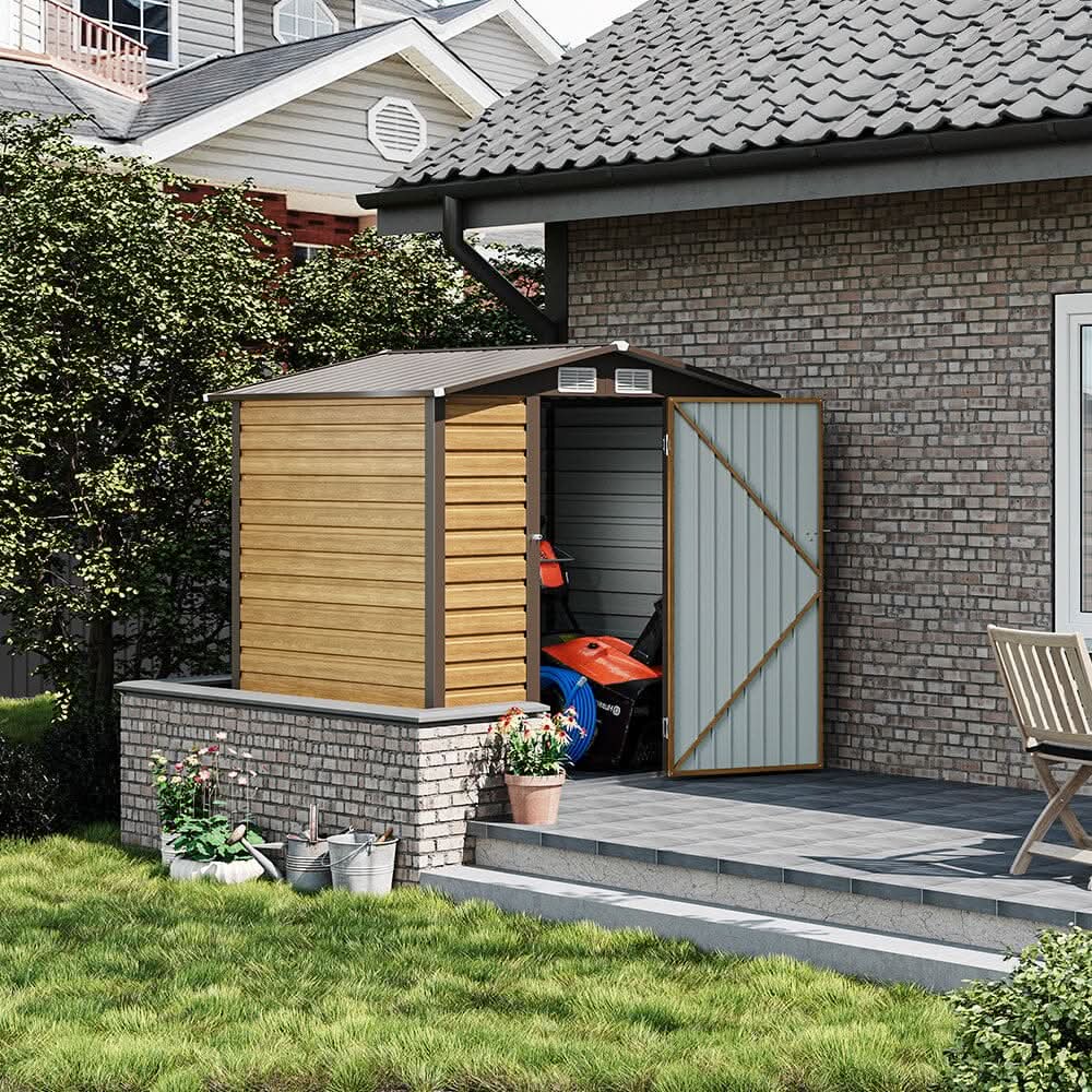 6×4ft Galvanized Steel Outdoor Tawny Garden Storage Shed