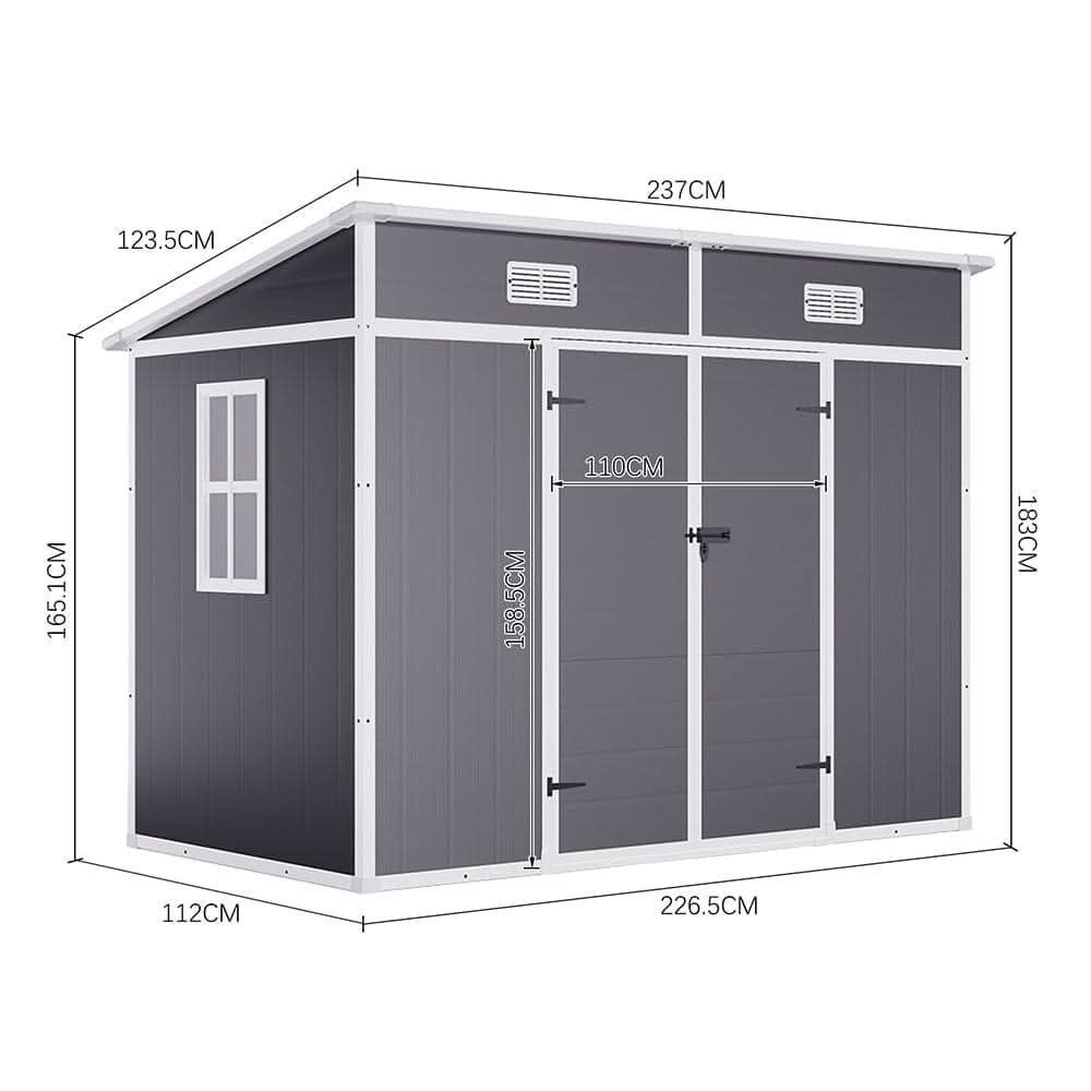 6x4ft / 8x4ft Plastic Outdoor Garden Storage Shed  with Light Grey