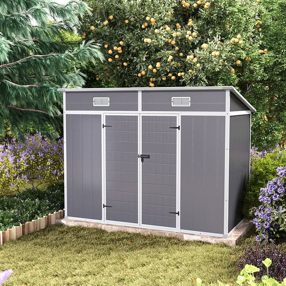 6x4ft / 8x4ft Plastic Outdoor Garden Storage Shed  with Light Grey