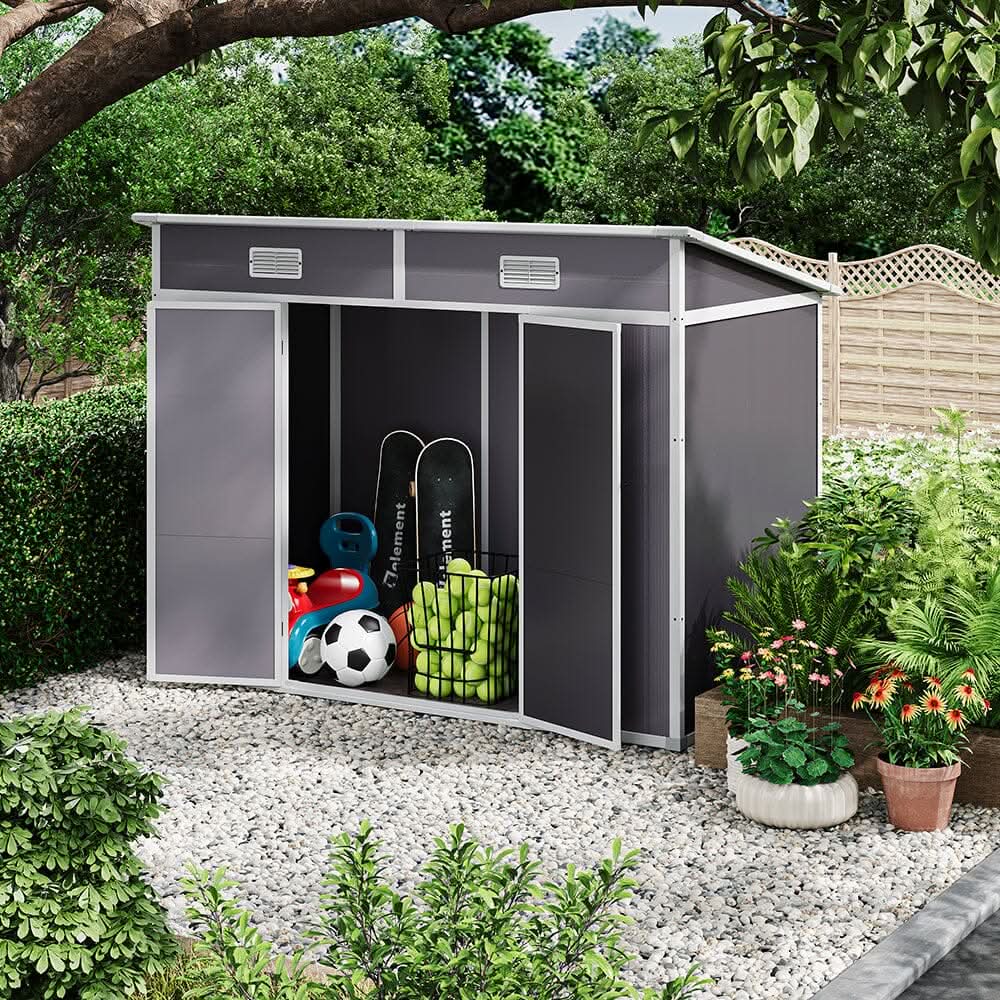 6x4ft / 8x4ft Plastic Outdoor Garden Storage Shed  with Light Grey