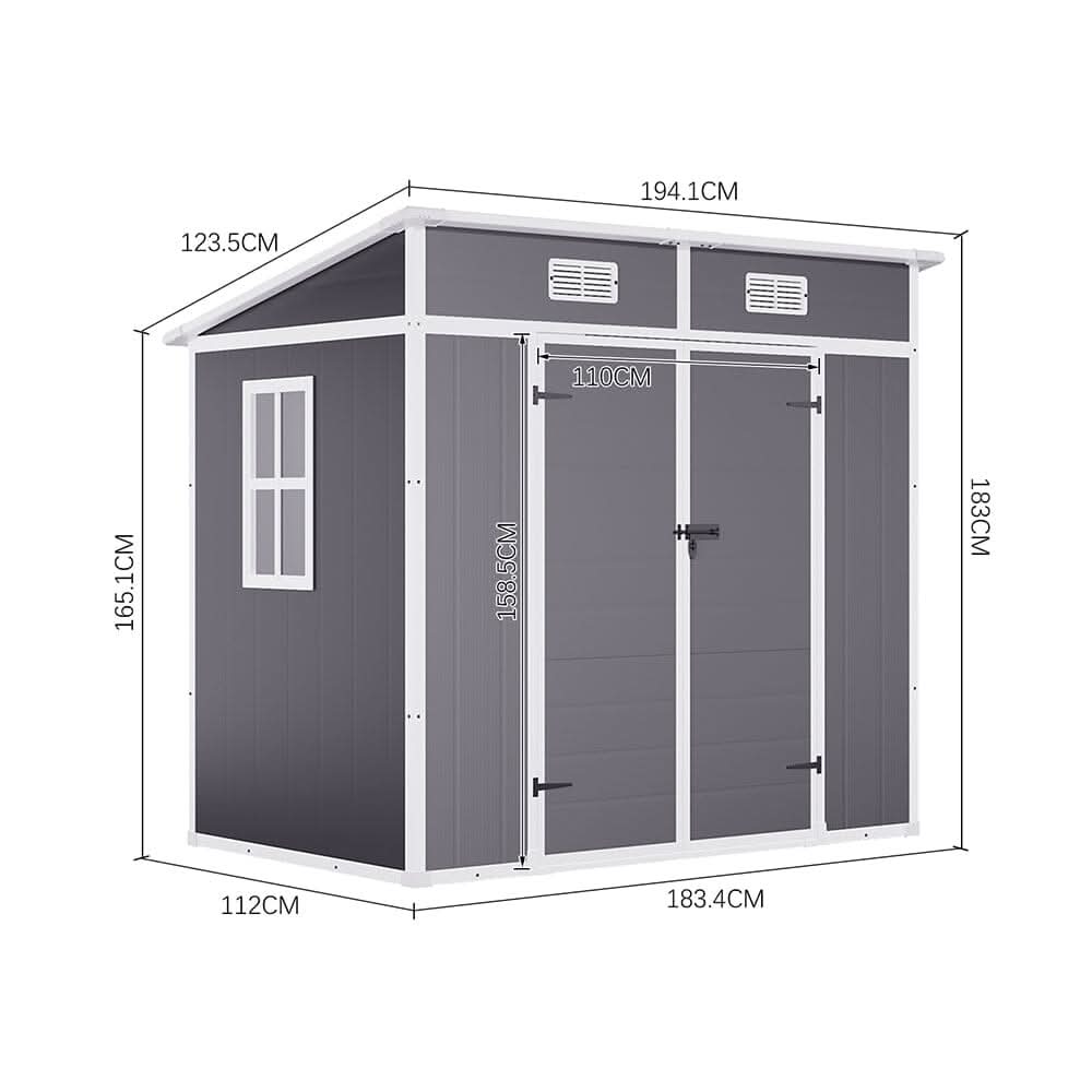 6x4ft / 8x4ft Plastic Outdoor Garden Storage Shed  with Light Grey
