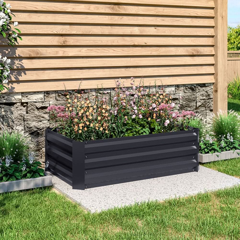 Galvanized Steel Square Raised Garden Bed Planter Box in Black