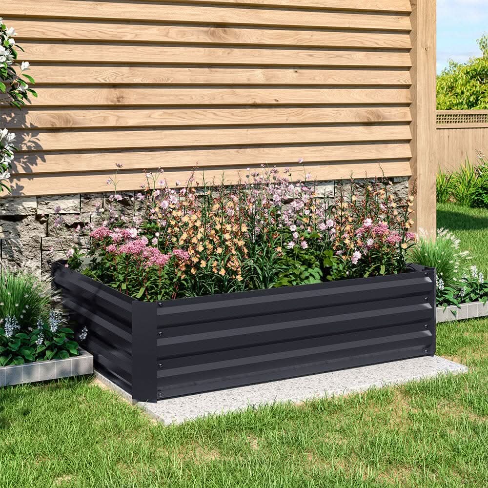 Galvanized Steel Square Raised Garden Bed Planter Box in Black