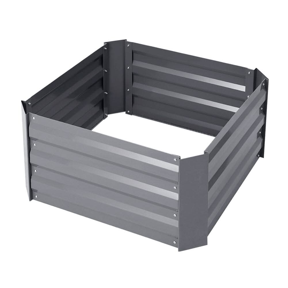 Galvanized Steel Square Raised Garden Bed Planter Box in Grey