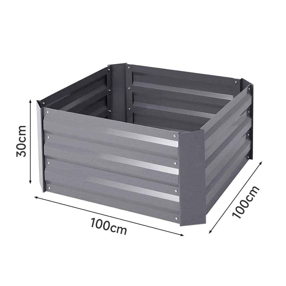Galvanized Steel Square Raised Garden Bed Planter Box in Grey