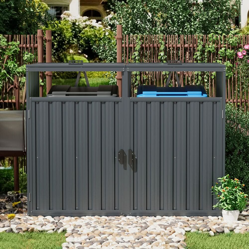 6ft/ 7ft Outdoor Metal Garbage Can Garden Storage Shed