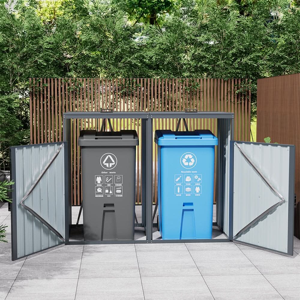 6ft/ 7ft Outdoor Metal Garbage Can Garden Storage Shed