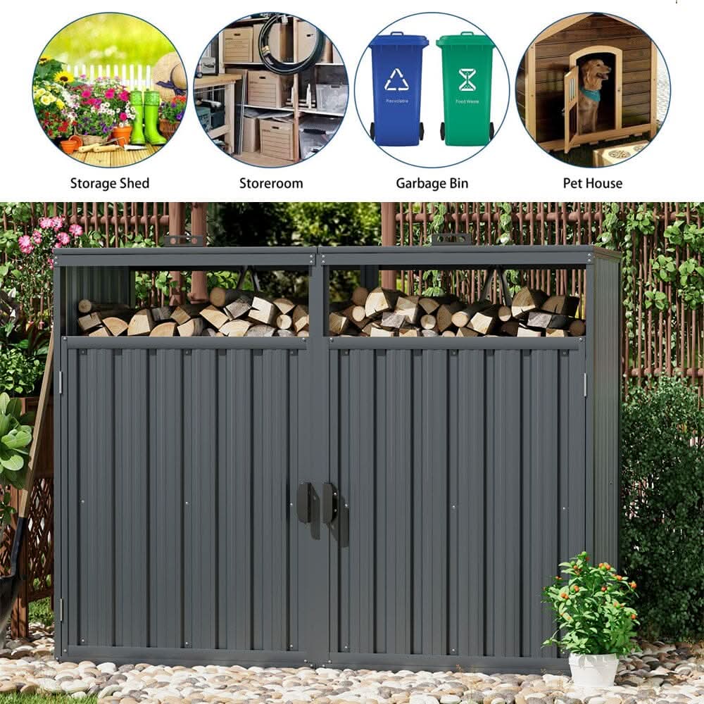 6ft/ 7ft Outdoor Metal Garbage Can Garden Storage Shed