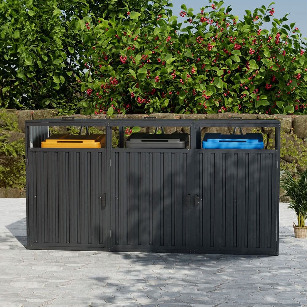 6ft/ 7ft Outdoor Metal Garbage Can Garden Storage Shed