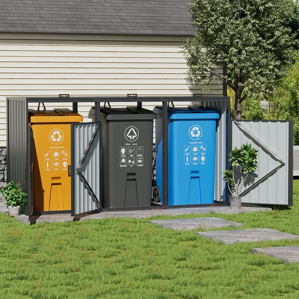 6ft/ 7ft Outdoor Metal Garbage Can Garden Storage Shed