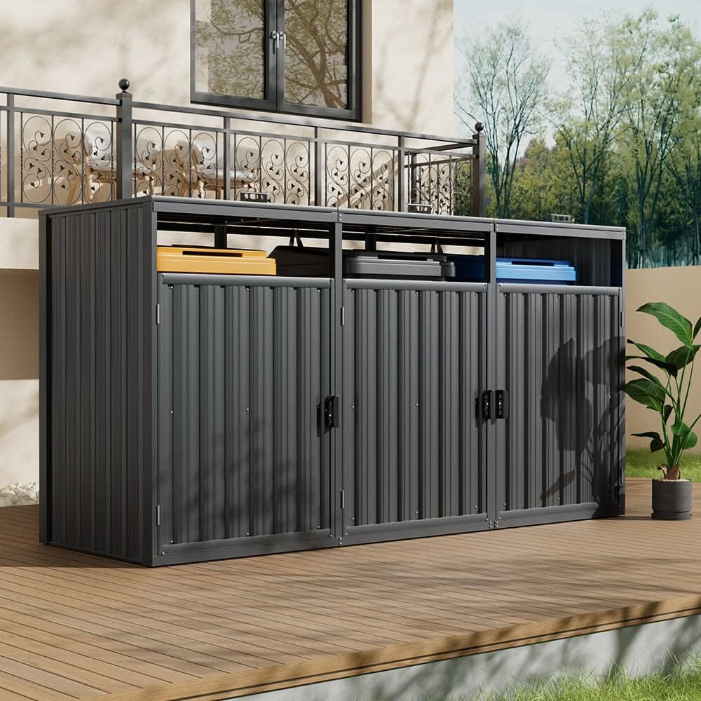 6ft/ 7ft Outdoor Metal Garbage Can Garden Storage Shed