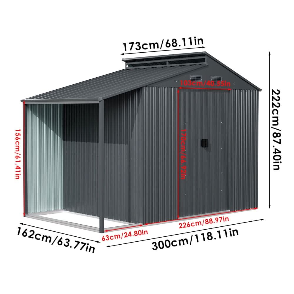 6×6 ft Galvanized Steel Outdoor Storage Shed with Lean-to