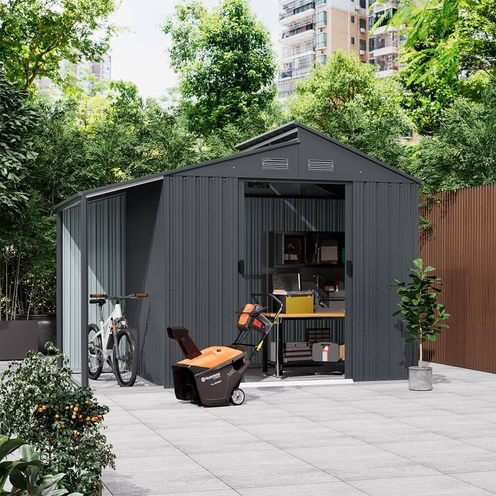 6×6 ft Galvanized Steel Outdoor Storage Shed with Lean-to
