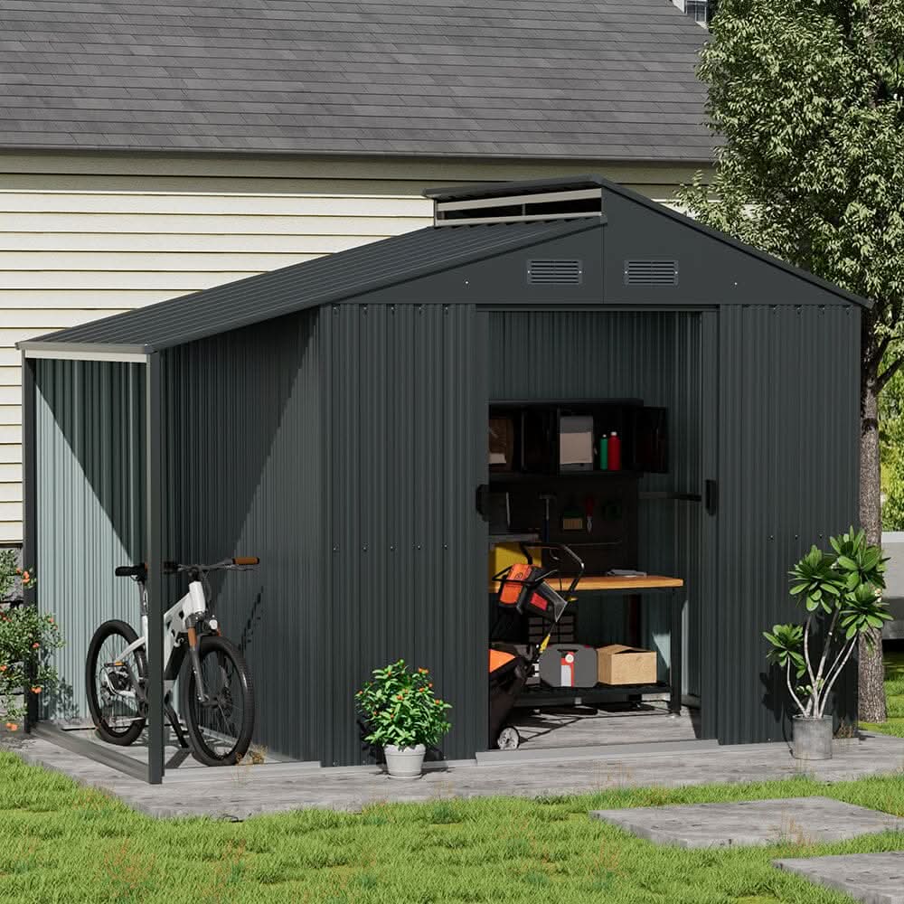6×6 ft Galvanized Steel Outdoor Storage Shed with Lean-to