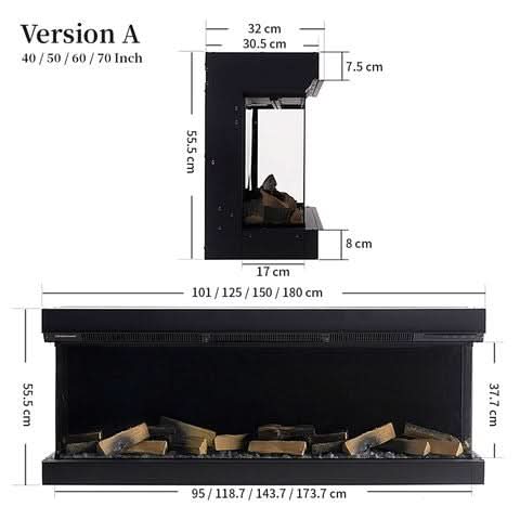 40/50/60/70-Inch 3-Sided Freestanding Electric Fireplace 12 Flame Colours and 5 Brightness Modes