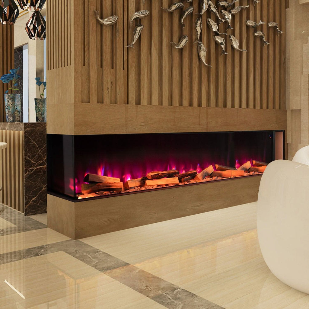 40/50/60/70-Inch 3-Sided Freestanding Electric Fireplace 12 Flame Colours and 5 Brightness Modes