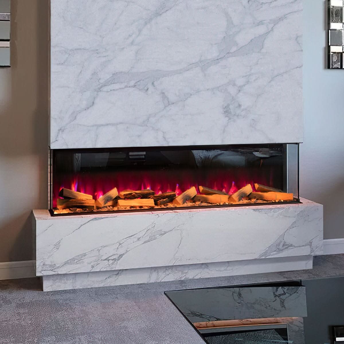 40/50/60/70-Inch 3-Sided Freestanding Electric Fireplace 12 Flame Colours and 5 Brightness Modes