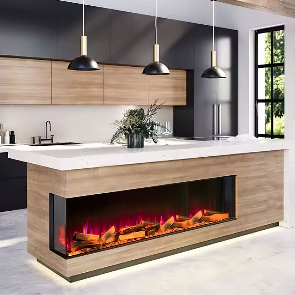 40/50/60/70-Inch 3-Sided Freestanding Electric Fireplace 12 Flame Colours and 5 Brightness Modes