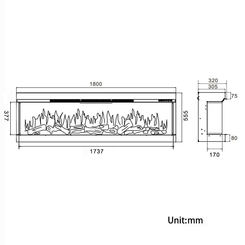 70Inch 3-Sided Smart Electric Fireplace