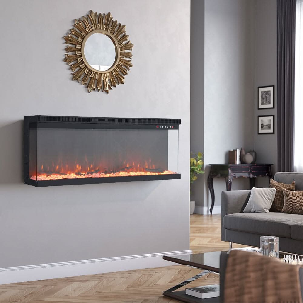70/80-Inch 3-Sided Wall Mounted Electric Fireplace 12 Flame Colours