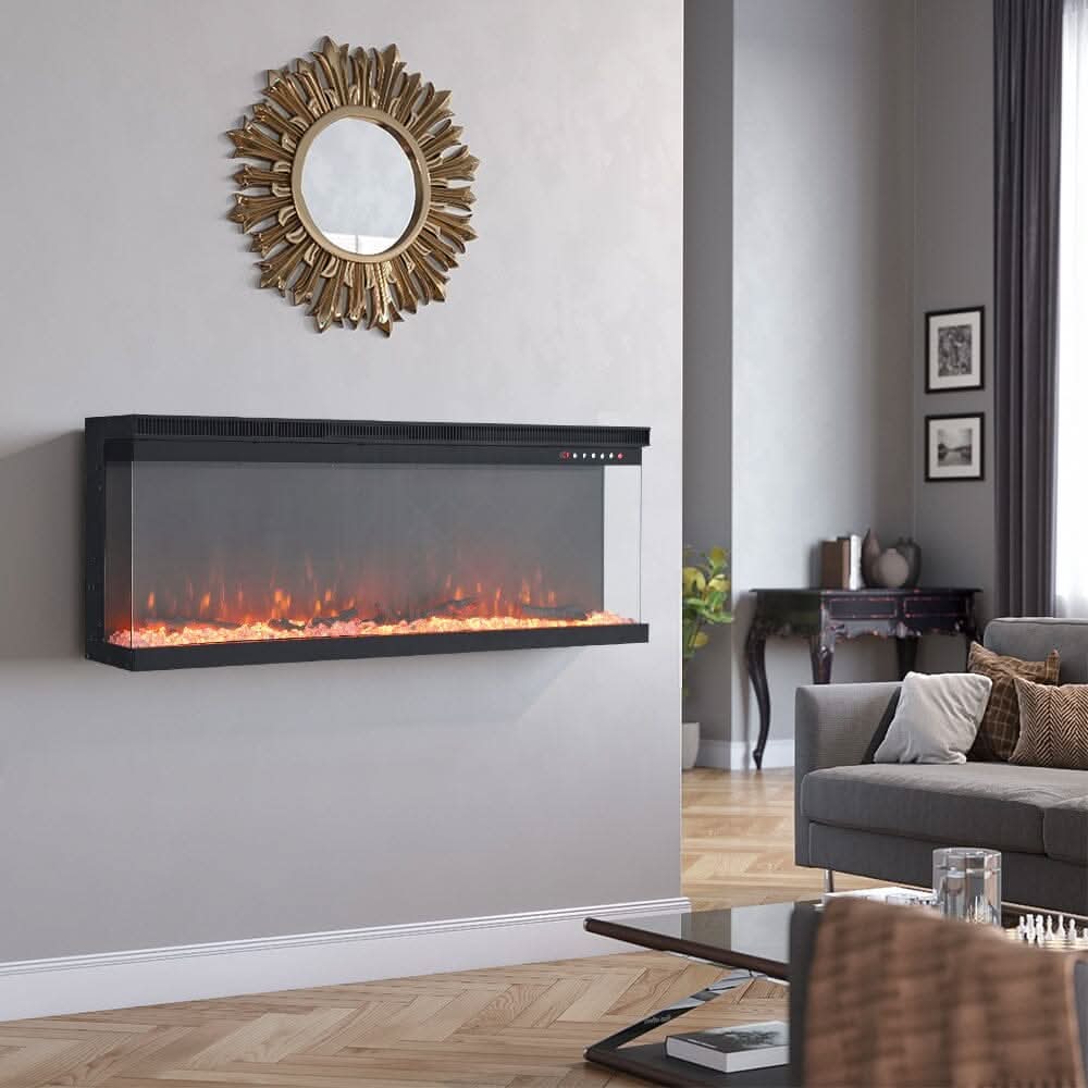 40/50/60/70/80/100-Inch 3-Sided Freestanding Electric Fireplace 12 Flame Colours and 5 Brightness Modes
