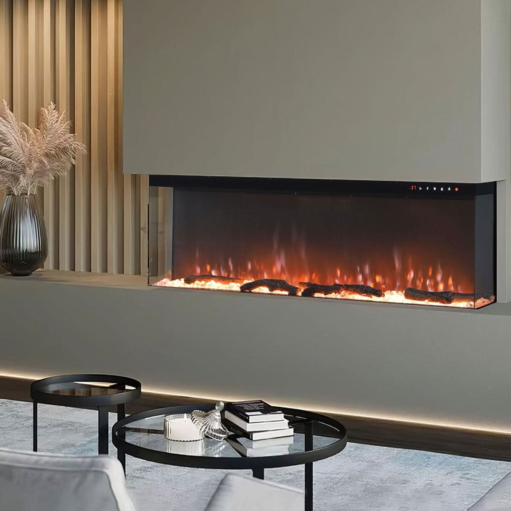 40/50/60/70/80/100-Inch 3-Sided Freestanding Electric Fireplace 12 Flame Colours and 5 Brightness Modes