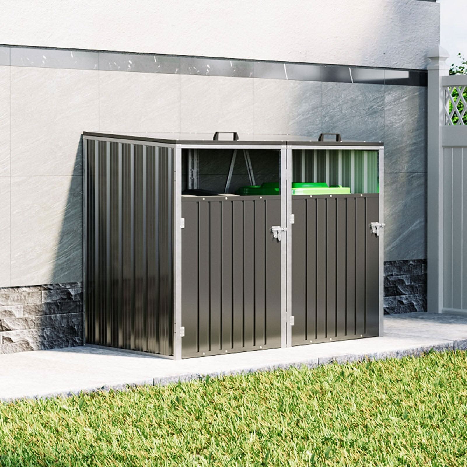 Metal Outdoor Bin Shed for 1/2/3/4 Trash Bins