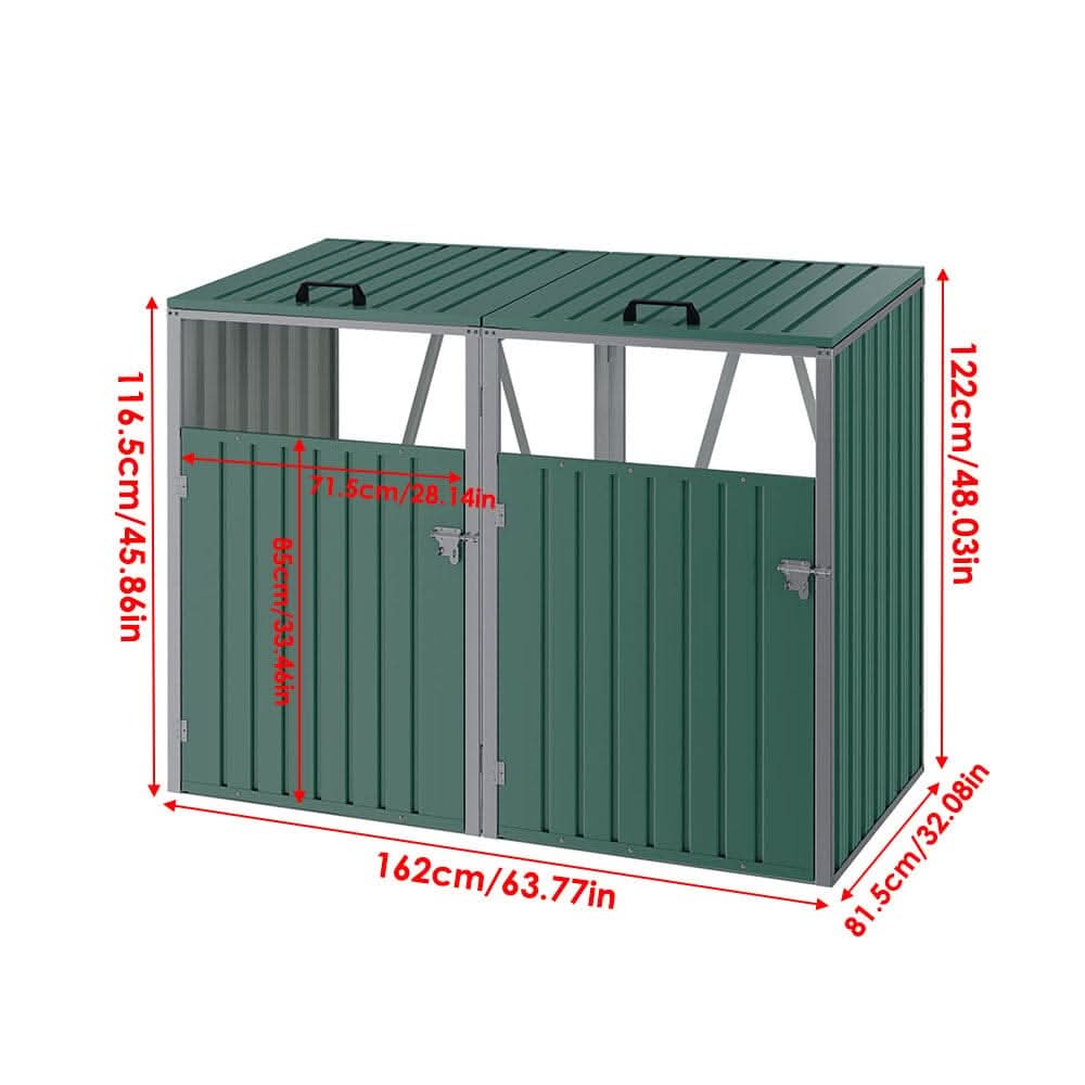Metal Outdoor Bin Shed for 1/2/3/4 Trash Bins