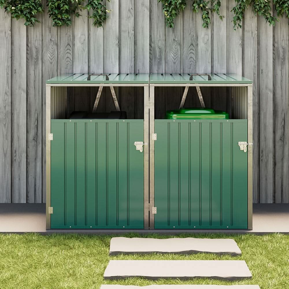 Metal Outdoor Bin Shed for 1/2/3/4 Trash Bins