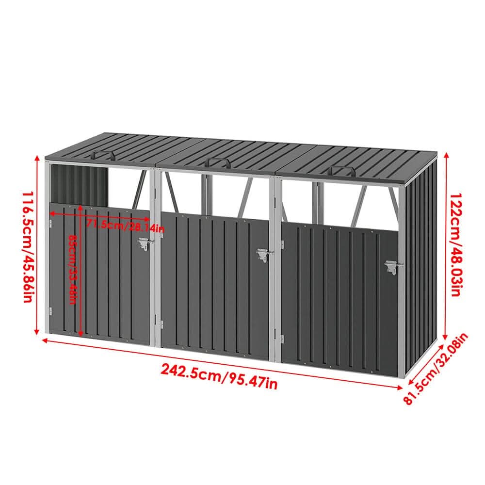 Metal Outdoor Bin Shed for 1/2/3/4 Trash Bins