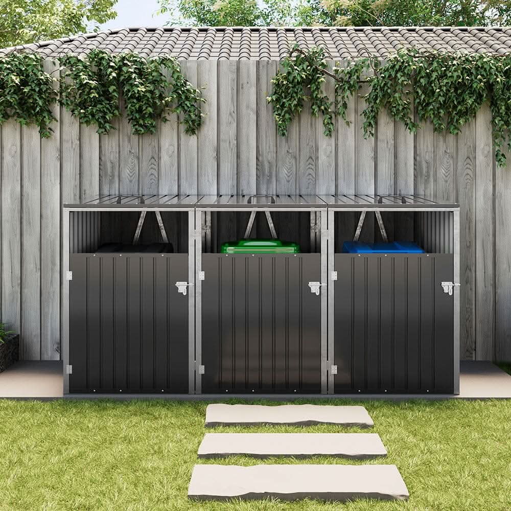 Metal Outdoor Bin Shed for 1/2/3/4 Trash Bins
