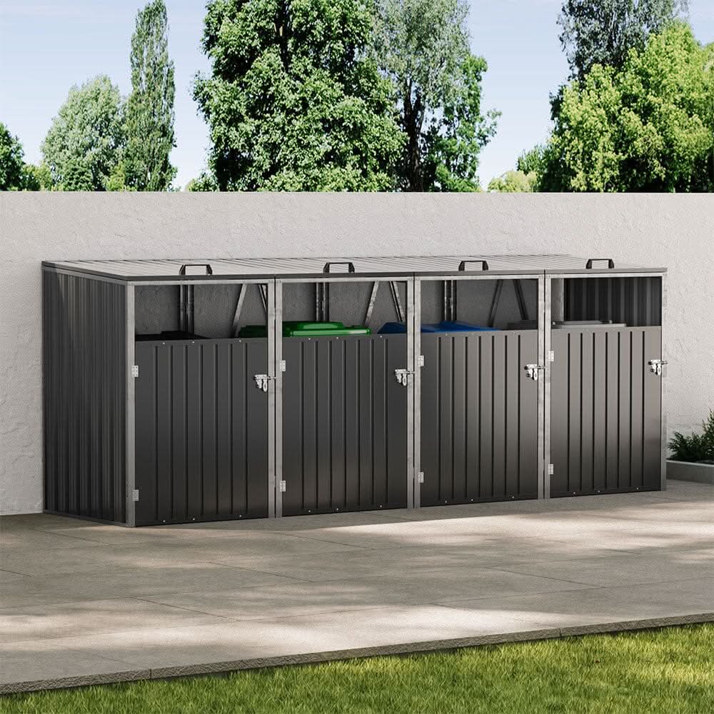 Metal Outdoor Bin Shed for 1/2/3/4 Trash Bins