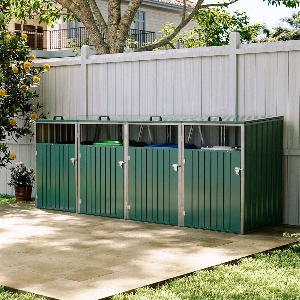 Metal Outdoor Bin Shed for 1/2/3/4 Trash Bins