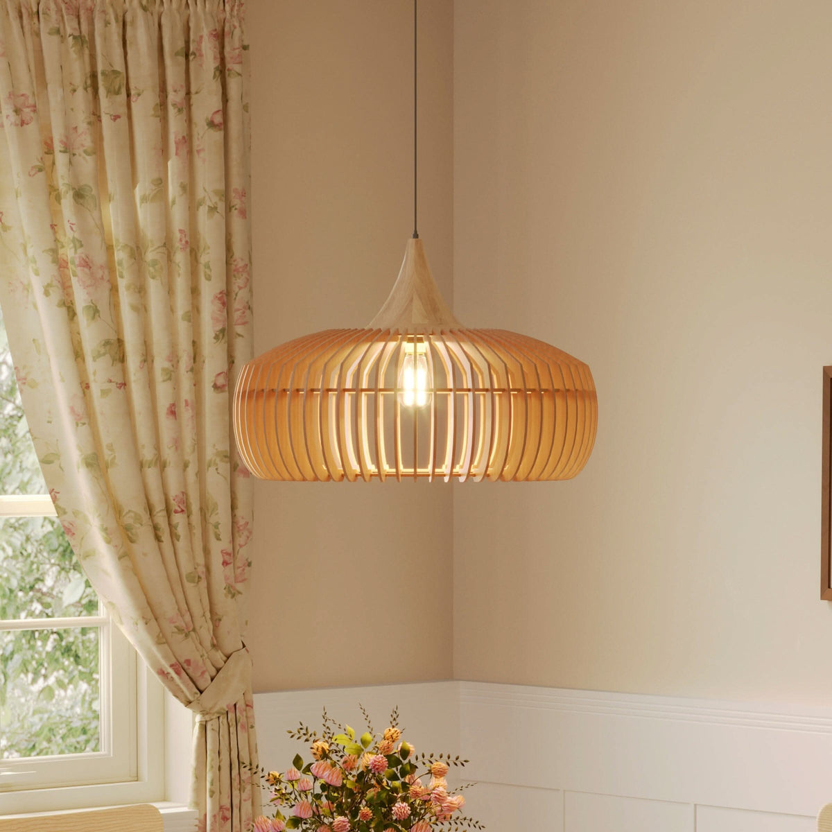 Lightsin Shadome-Handcrafted Wood Pendant Light for Kitchen Island and Modern Interiors