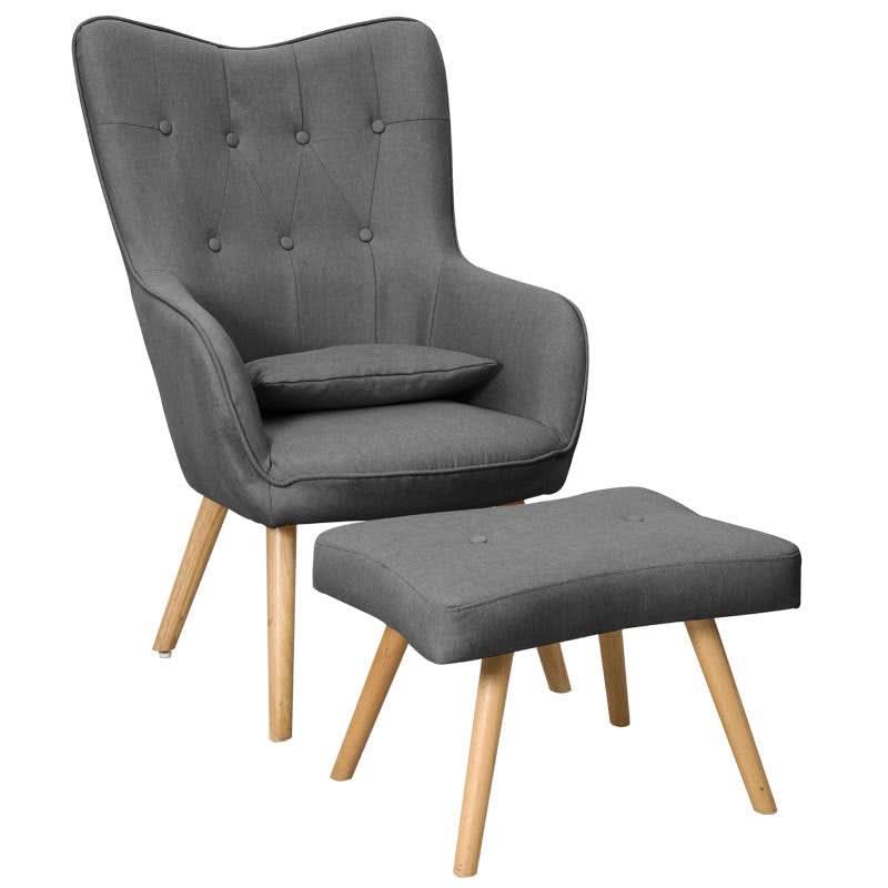 Soft Linen Wingback Lounge Chair and Footstool