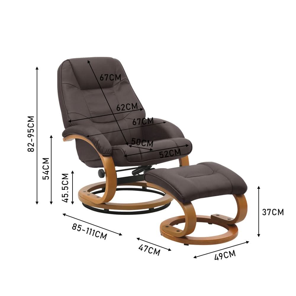 Leather Recliner Armchair with Footstool PU High Back