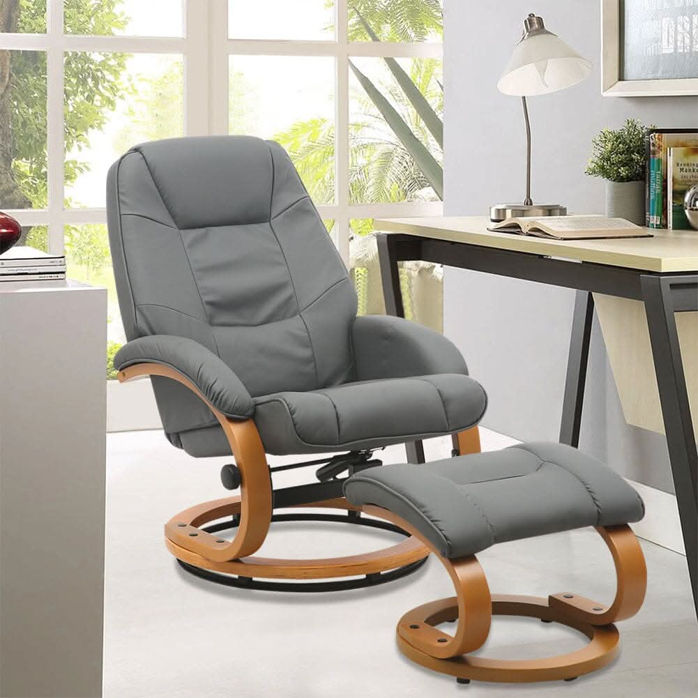 Leather Recliner Armchair with Footstool PU High Back