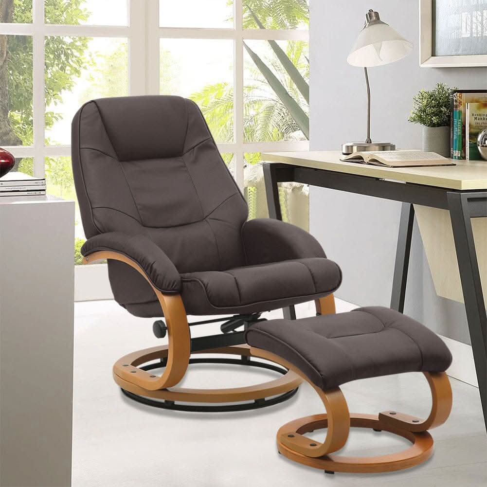 Leather Recliner Armchair with Footstool PU High Back