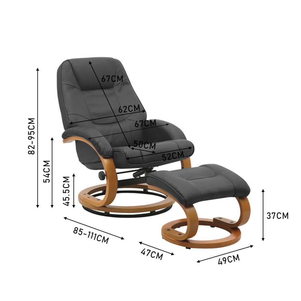 Leather Recliner Armchair with Footstool PU High Back