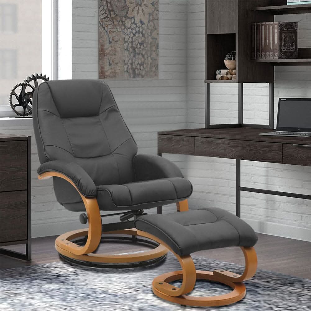Leather Recliner Armchair with Footstool PU High Back